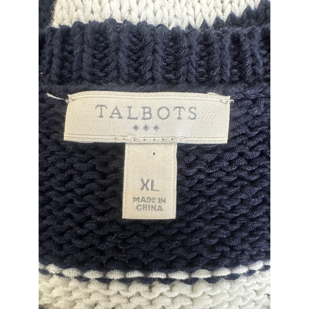Talbots Women's Nautical Navy Blue & White Striped V-Neck Knit Sweater Size XL - Picture 3 of 5